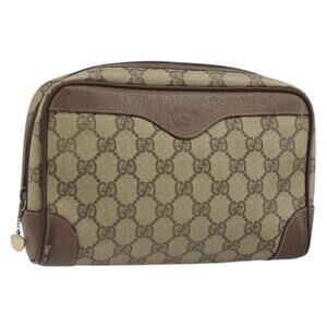 GUCCI GG Supreme Clutch Bag PVC Beige Auth hk3292